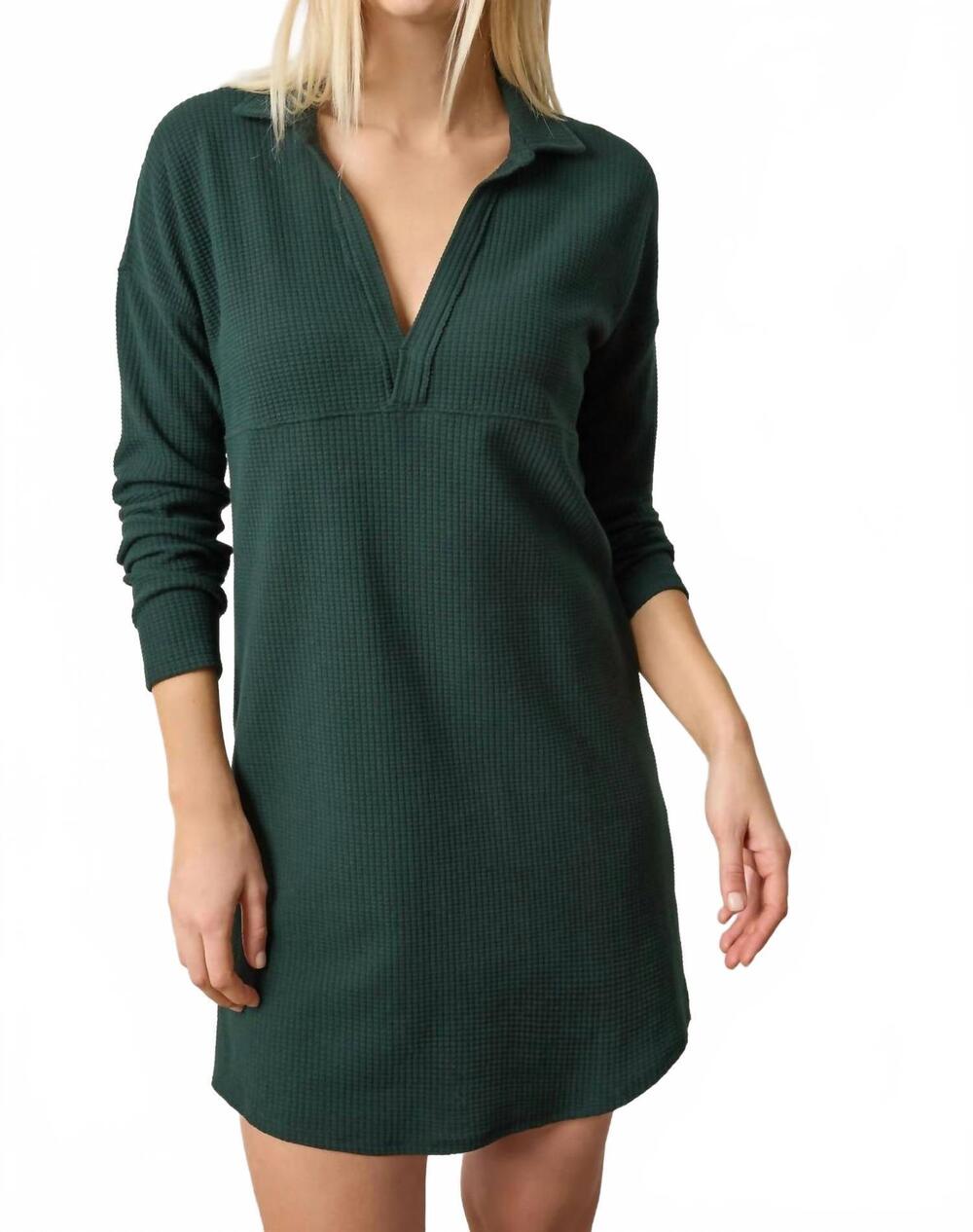 NEW LILLA P women's split neck collared dress in spruce